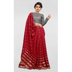 Generic Women's Vichitra Saree with Blouse (Red, 5-6 Mtrs)