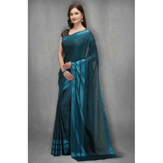 Generic Women's Satin Silk Saree with Blouse (Rama, 5-6 Mtrs)