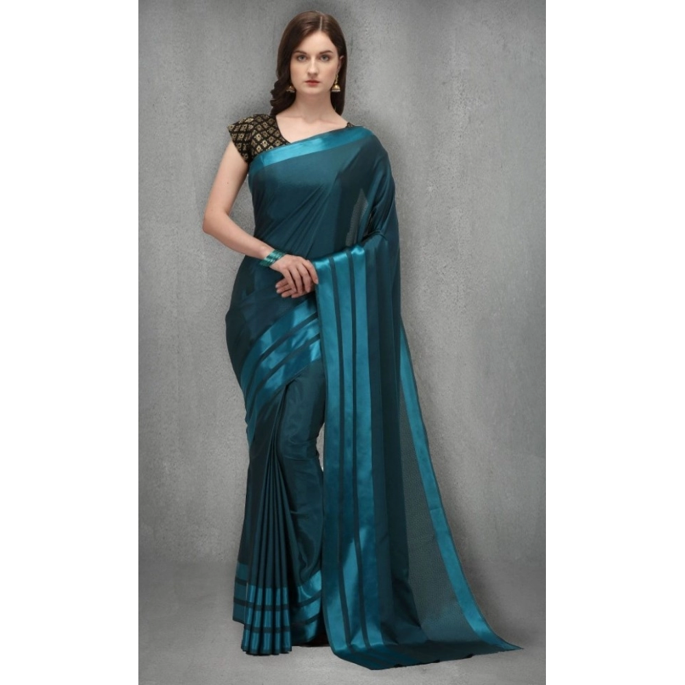 Generic Women's Satin Silk Saree with Blouse (Rama, 5-6 Mtrs)
