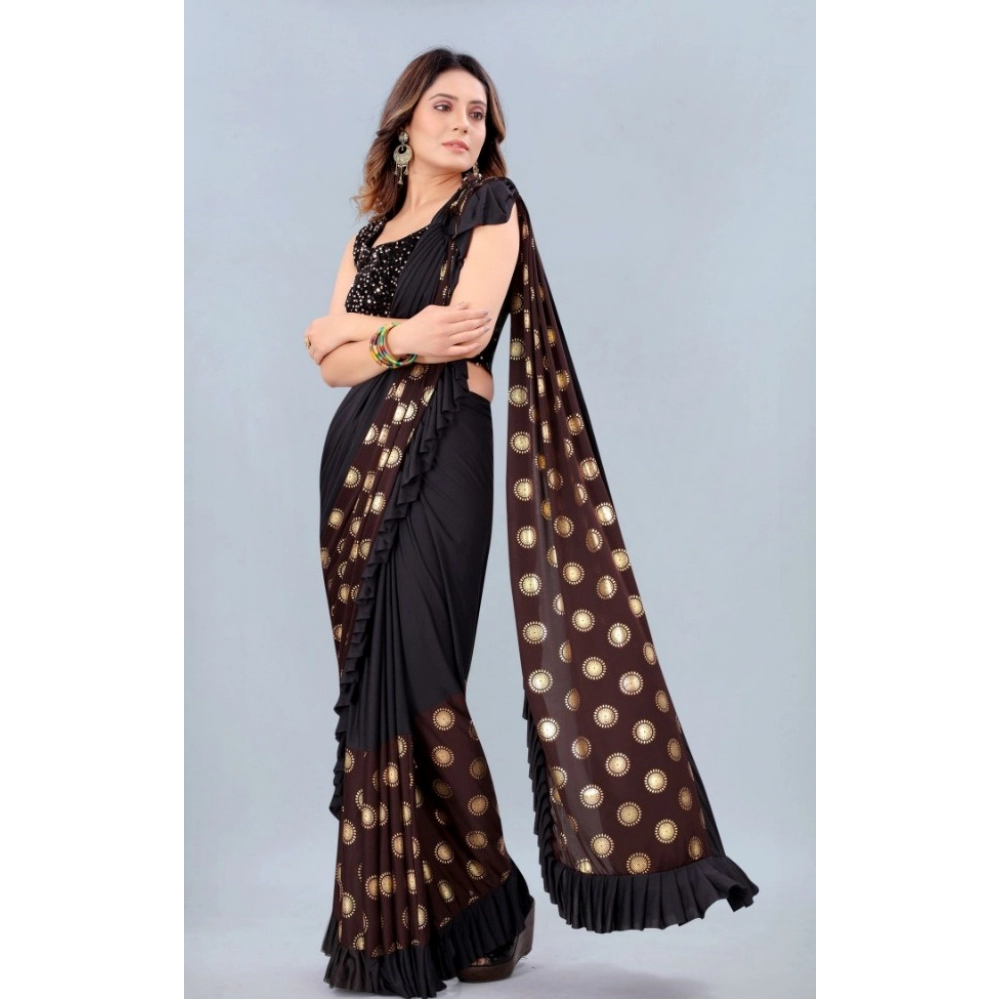 Generic Women's Lycra Blend Saree with Blouse (Coffee, 5-6 Mtrs)