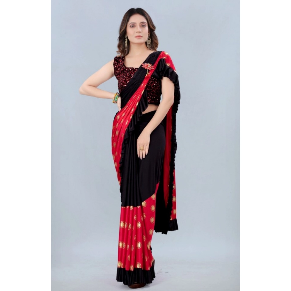 Generic Women's Lycra Blend Saree with Blouse (Red, 5-6 Mtrs)