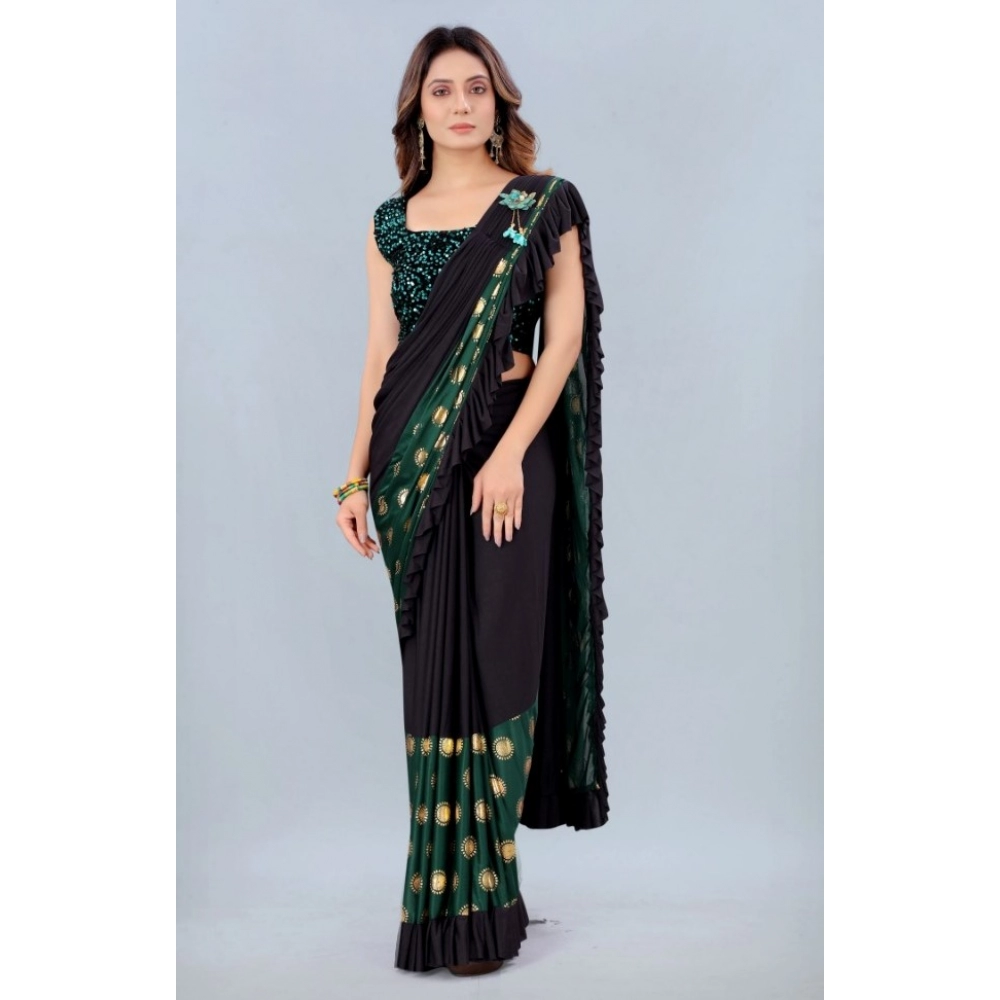 Generic Women's Lycra Blend Saree with Blouse (Green, 5-6 Mtrs)