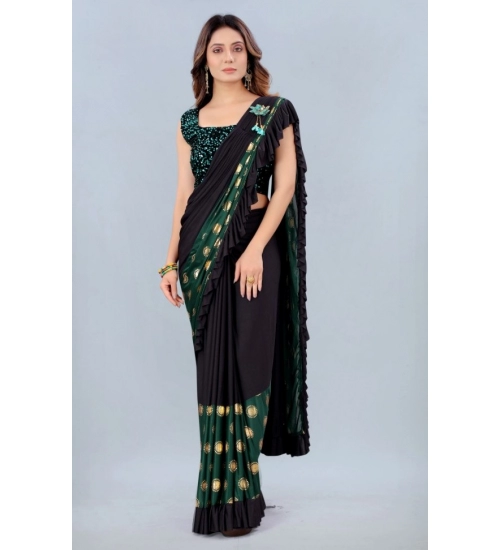 Generic Women's Lycra Blend Saree with Blouse (Green, 5-6 Mtrs)