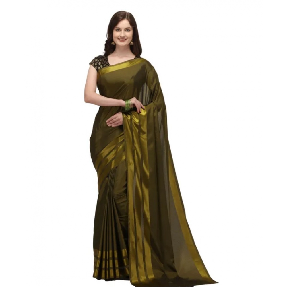 Generic Women's Satin Silk Saree with Blouse (Green, 5-6 Mtrs)
