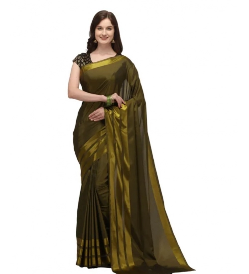 Generic Women's Satin Silk Saree with Blouse (Green, 5-6 Mtrs)