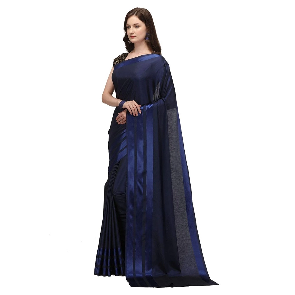 Generic Women's Satin Silk Saree with Blouse (Blue, 5-6 Mtrs)