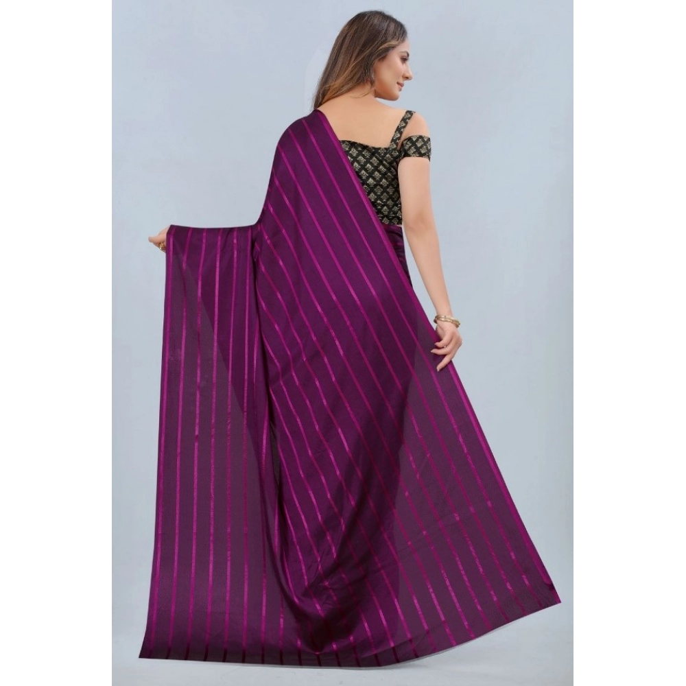 Generic Women's Satin Silk Saree with Blouse (Purple, 5-6 Mtrs)