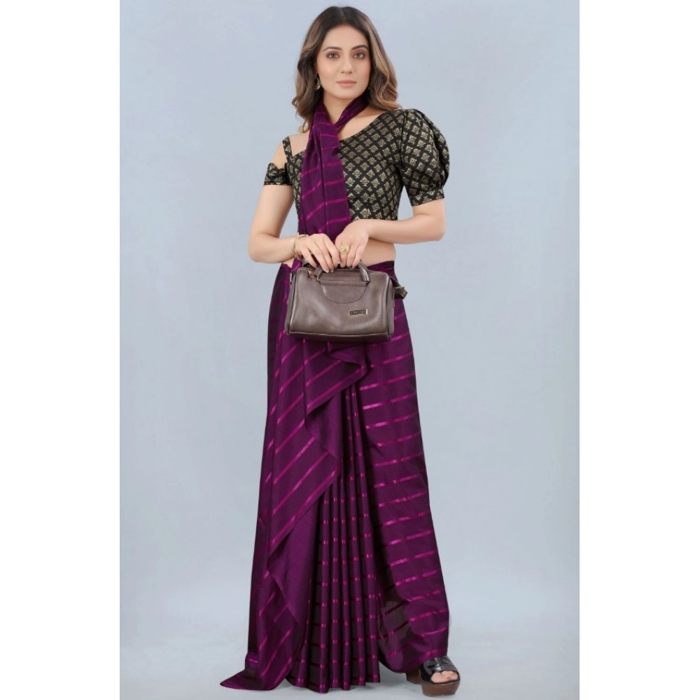 Generic Women's Satin Silk Saree with Blouse (Purple, 5-6 Mtrs)