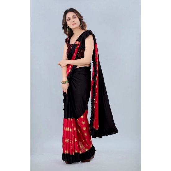 Generic Women's Lycra Blend Saree with Blouse (Red, 5-6 Mtrs)