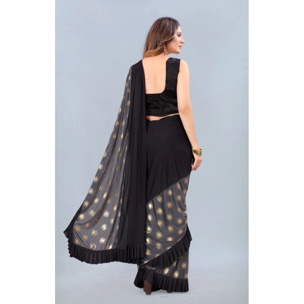 Generic Women's Lycra Blend Saree with Blouse (Grey, 5-6 Mtrs)