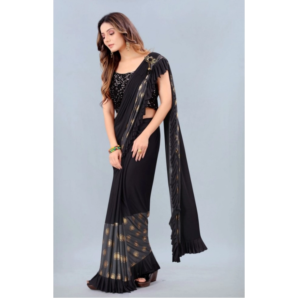 Generic Women's Lycra Blend Saree with Blouse (Grey, 5-6 Mtrs)