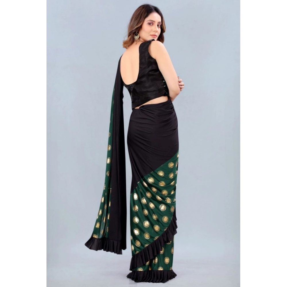 Generic Women's Lycra Blend Saree with Blouse (Green, 5-6 Mtrs)