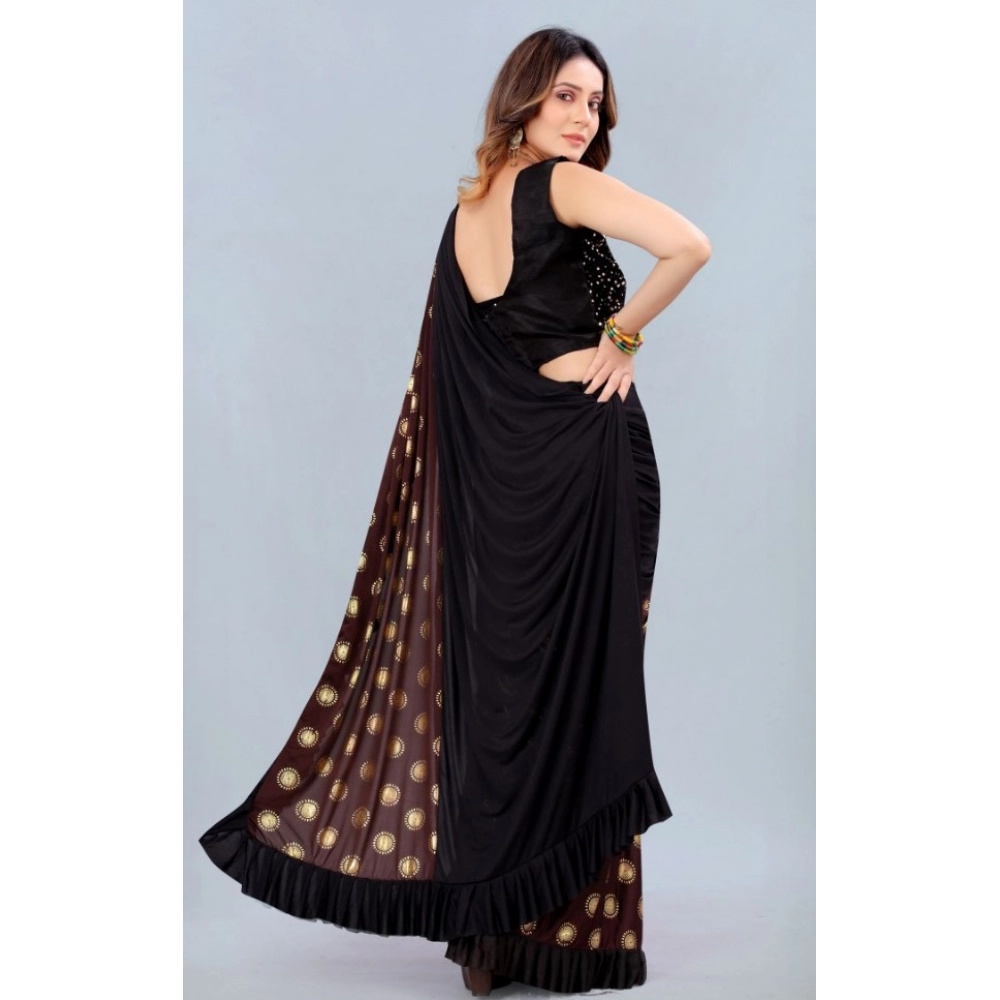 Generic Women's Lycra Blend Saree with Blouse (Coffee, 5-6 Mtrs)