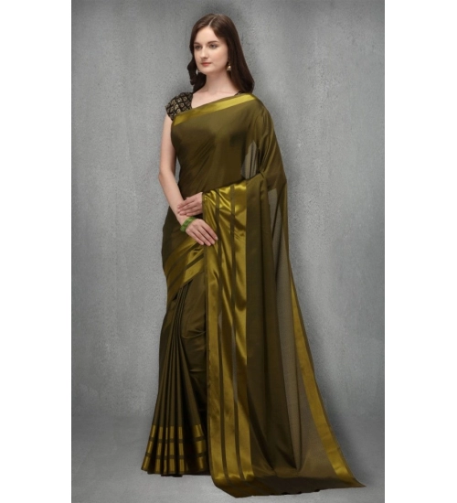 Generic Women's Satin Silk Saree with Blouse (Green, 5-6 Mtrs)