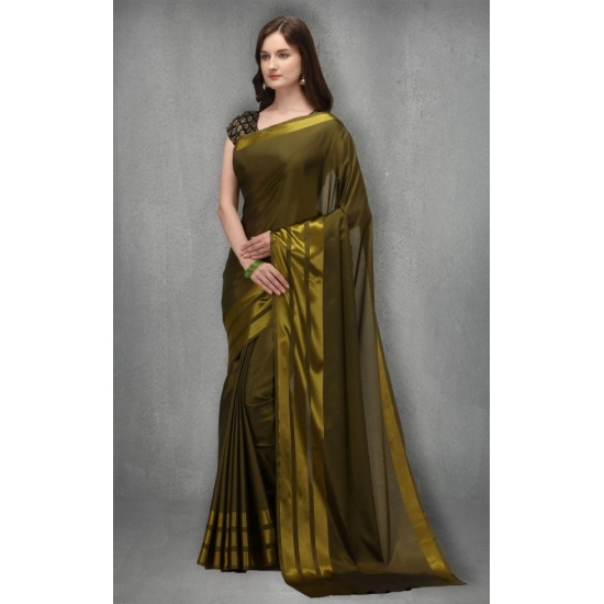 Generic Women's Satin Silk Saree with Blouse (Green, 5-6 Mtrs)