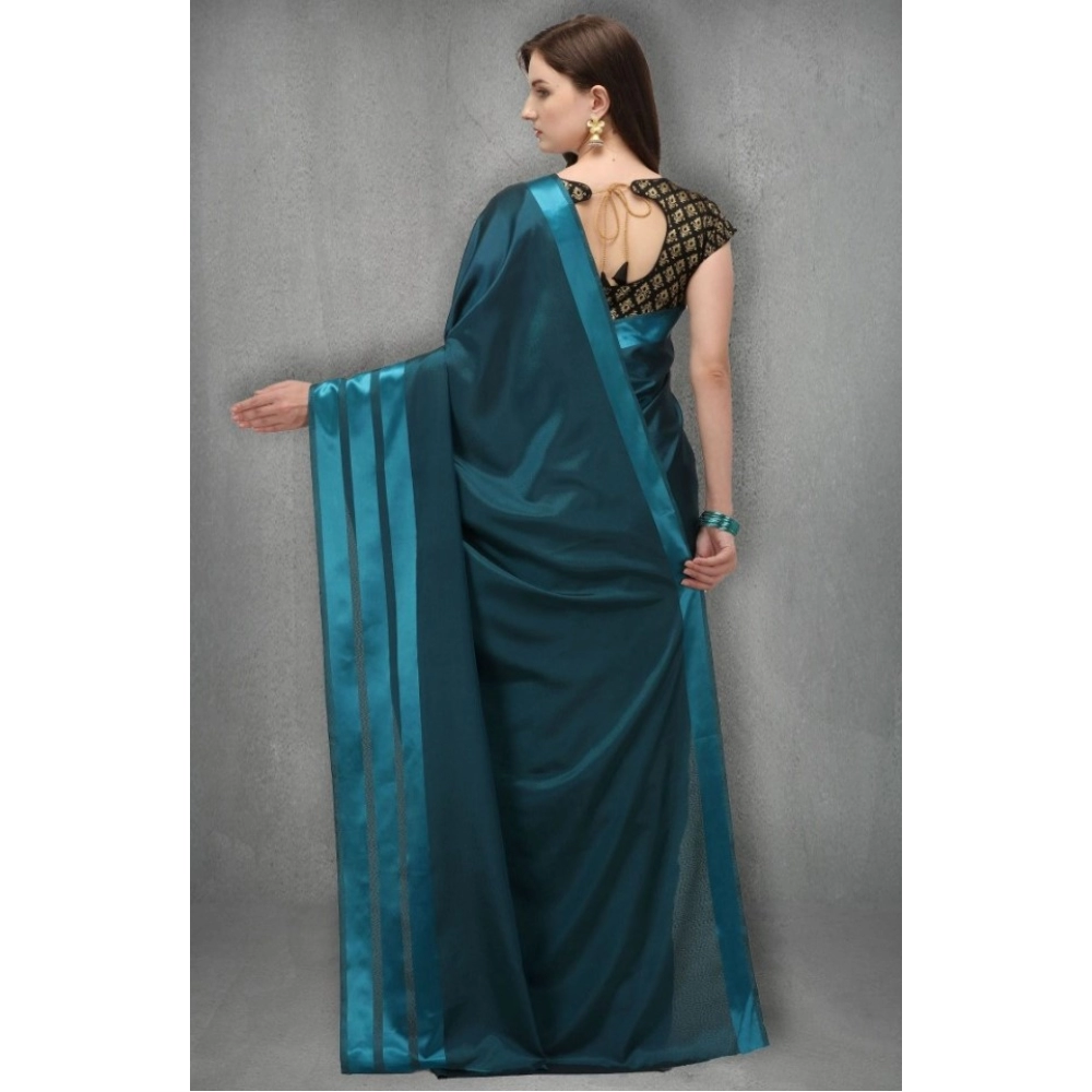 Generic Women's Satin Silk Saree with Blouse (Rama, 5-6 Mtrs)