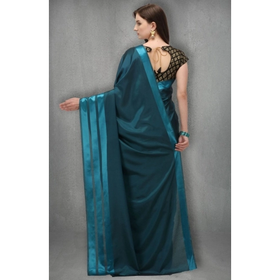 Generic Women's Satin Silk Saree with Blouse (Rama, 5-6 Mtrs)