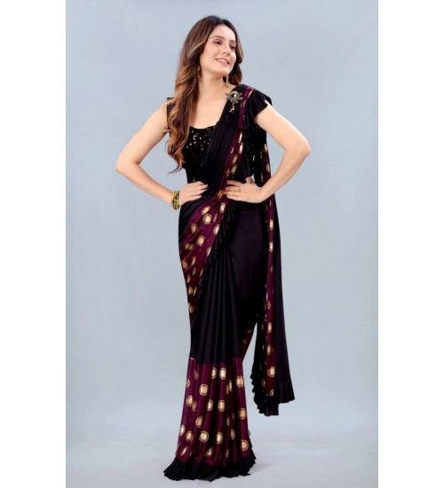 Generic Women's Lycra Blend Saree with Blouse (Wine, 5-6 Mtrs)