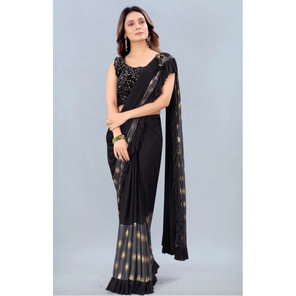 Generic Women's Lycra Blend Saree with Blouse (Grey, 5-6 Mtrs)