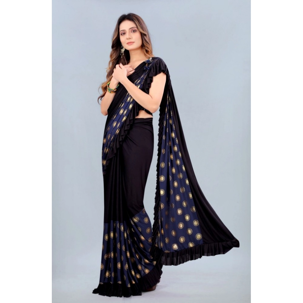 Generic Women's Lycra Blend Saree with Blouse (Blue, 5-6 Mtrs)