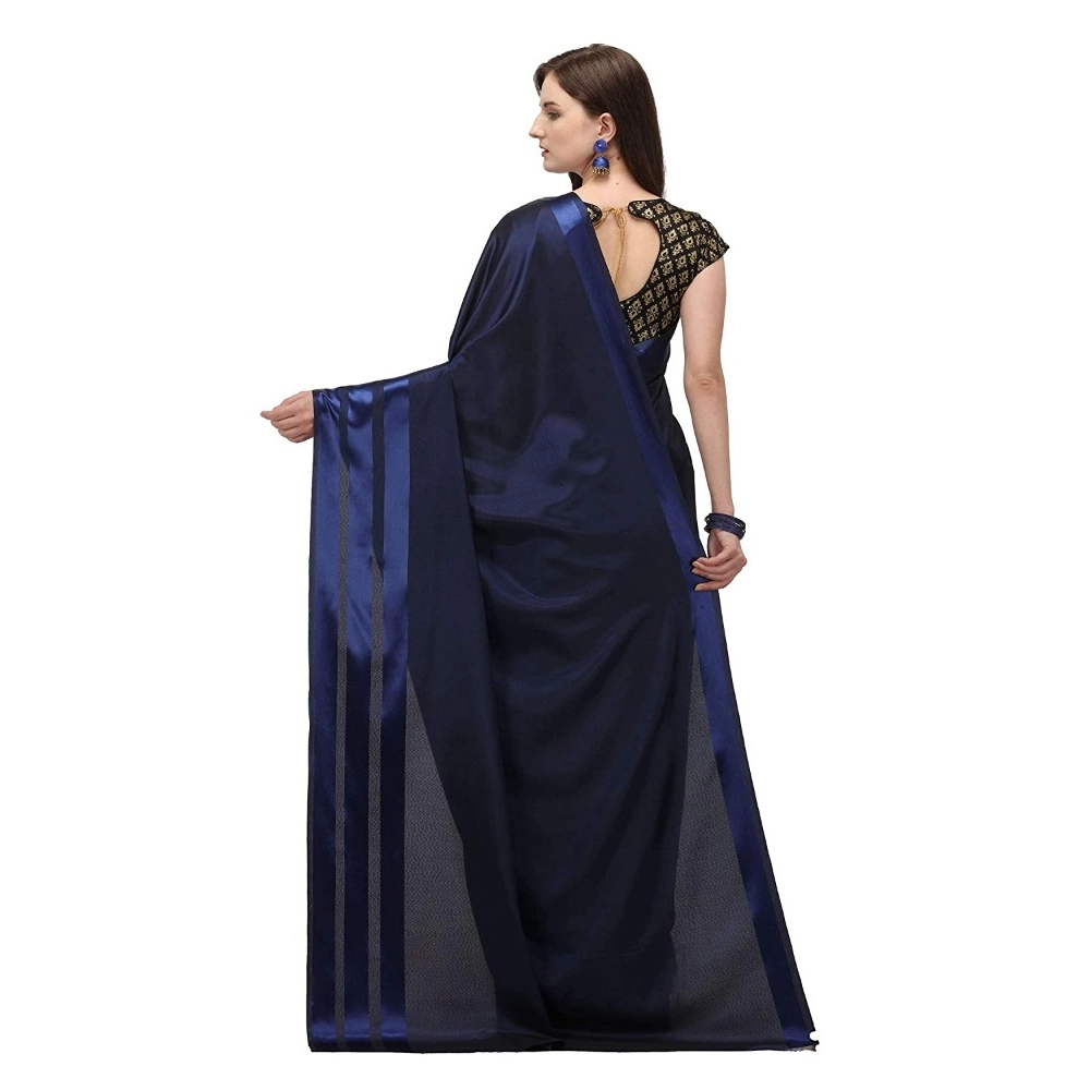 Generic Women's Satin Silk Saree with Blouse (Blue, 5-6 Mtrs)