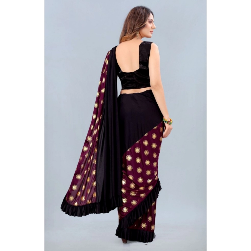Generic Women's Lycra Blend Saree with Blouse (Wine, 5-6 Mtrs)