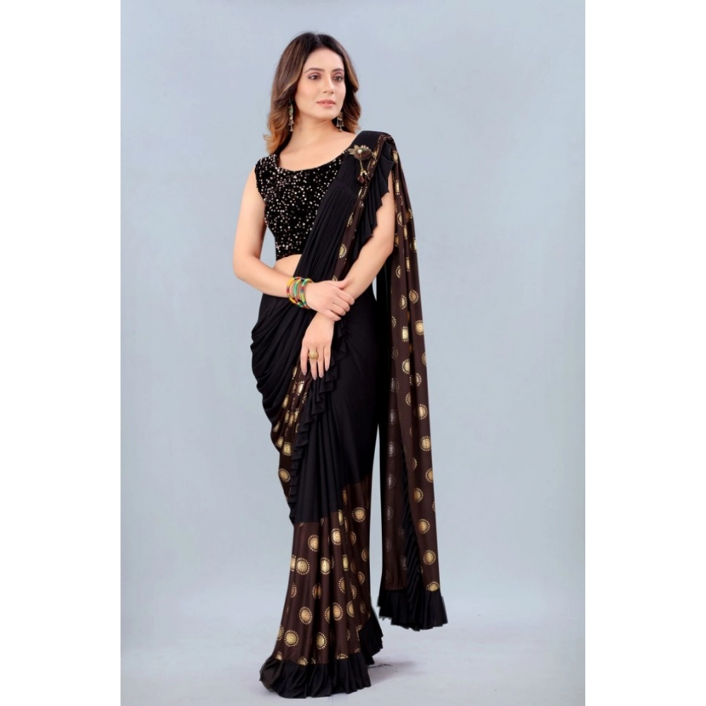 Generic Women's Lycra Blend Saree with Blouse (Coffee, 5-6 Mtrs)