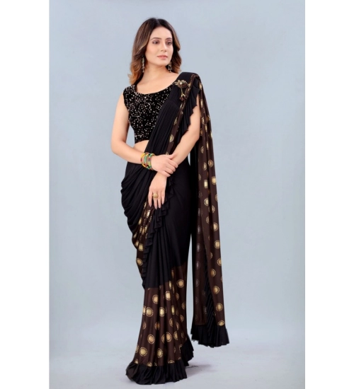 Generic Women's Lycra Blend Saree with Blouse (Coffee, 5-6 Mtrs)