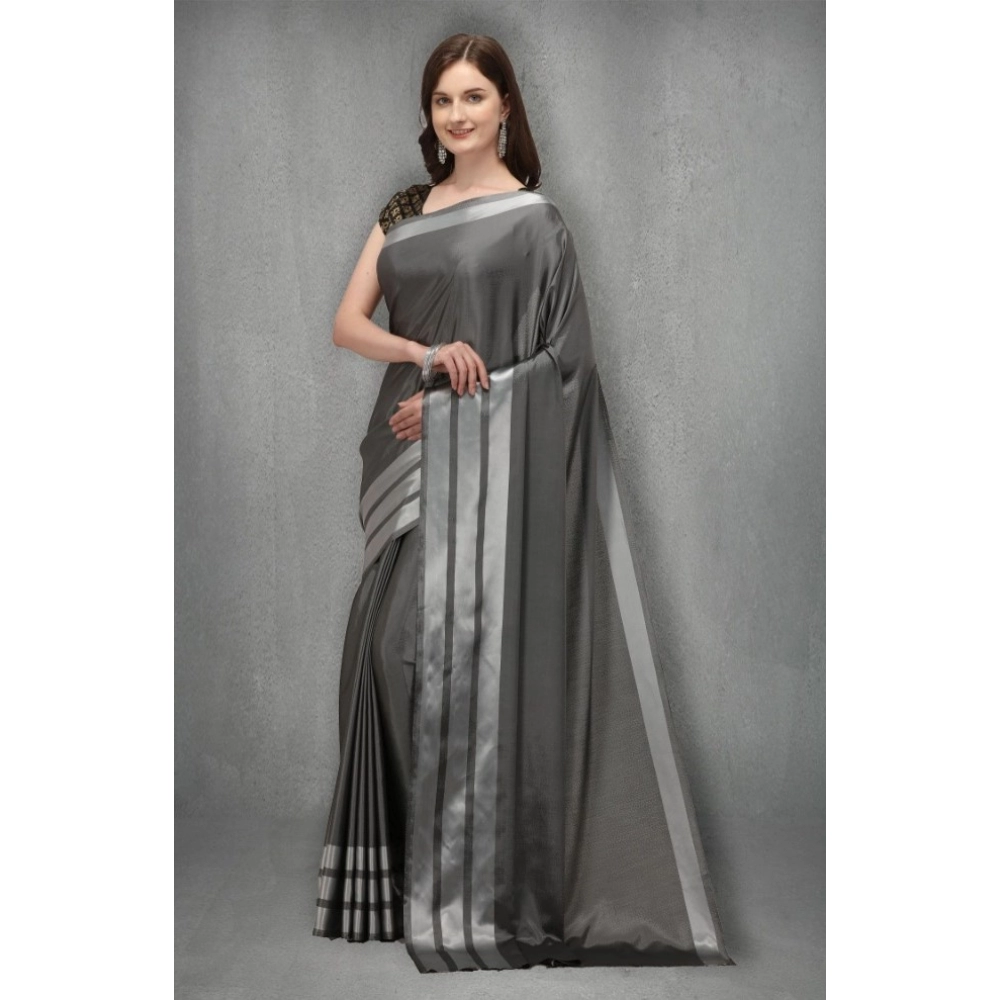 Generic Women's Satin Silk Saree with Blouse (Grey, 5-6 Mtrs)