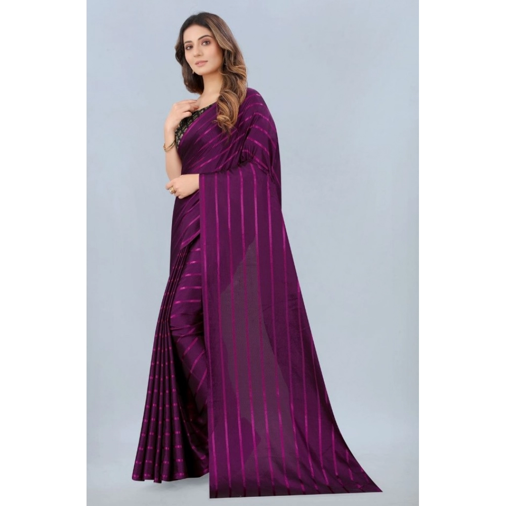 Generic Women's Satin Silk Saree with Blouse (Purple, 5-6 Mtrs)