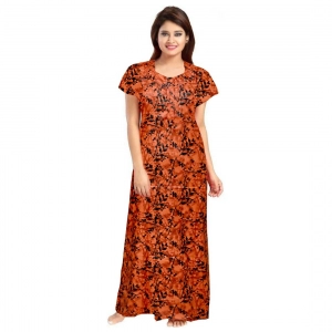 Generic Women's Cotton Printed Maxi Nighty (Orange)