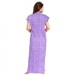 Generic Women's Cotton Printed Maxi Nighty (Lavender)
