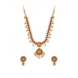 Generic Women's Elegent Brass Kempu Chain Jewellery Set (Multi Color, Free Size)