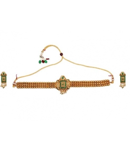 Generic Women's Elegent And Modern Gold Plated Chowker Set (Green, Free Size)