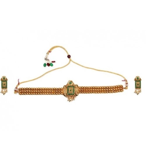 Generic Women's Elegent And Modern Gold Plated Chowker Set (Green, Free Size)