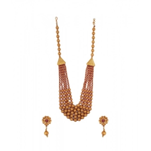 Generic Women's Ethnic Five Layer Brass Mala With Crystal For Women And Girls (Red, Free Size)