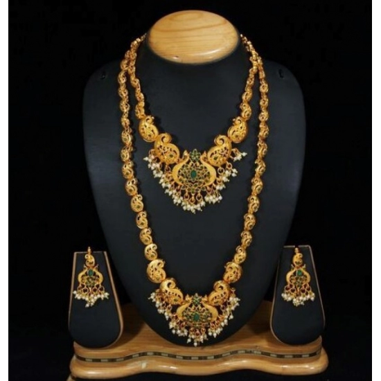 Generic Women's Elegent Temple Jewellery Set With Earrings (Green, Free Size)