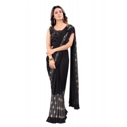 Generic Women's Lycra Blend Saree with Blouse (Grey, 5-6 Mtrs)