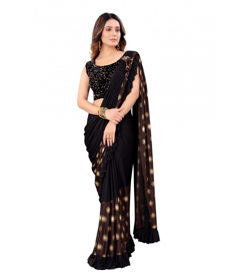 Generic Women's Lycra Blend Saree with Blouse (Coffee, 5-6 Mtrs)