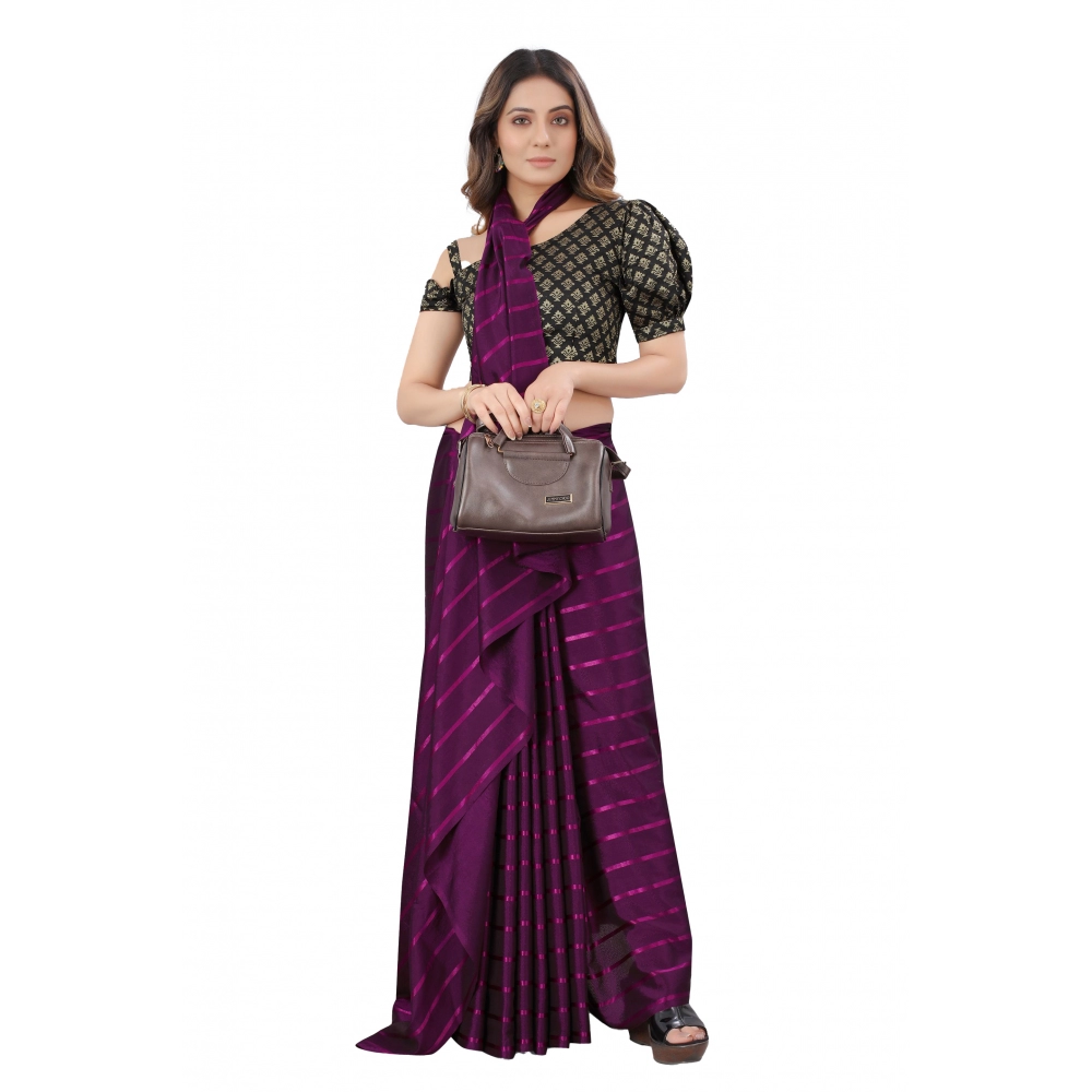 Generic Women's Satin Silk Saree with Blouse (Purple, 5-6 Mtrs)