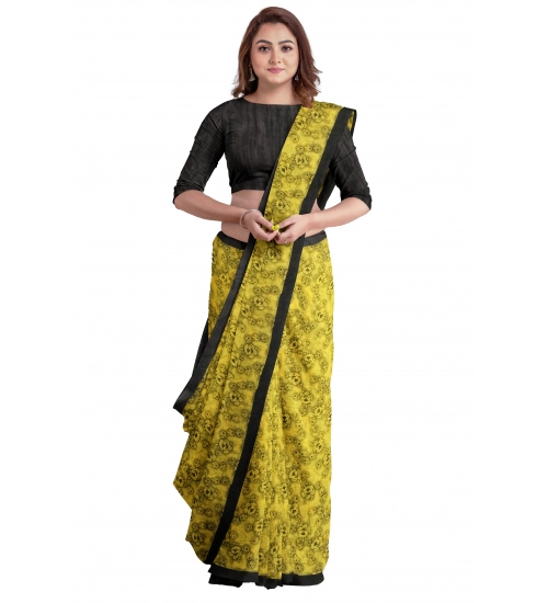 Generic Women's Super Line Saree with Blouse (Yellow, 5-6 Mtrs)