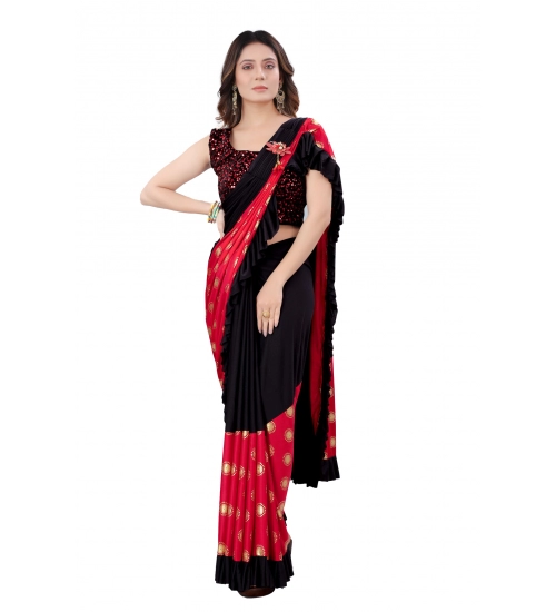 Generic Women's Lycra Blend Saree with Blouse (Red, 5-6 Mtrs)