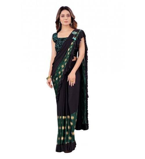 Generic Women's Lycra Blend Saree with Blouse (Green, 5-6 Mtrs)