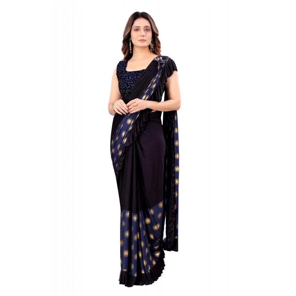 Generic Women's Lycra Blend Saree with Blouse (Blue, 5-6 Mtrs)