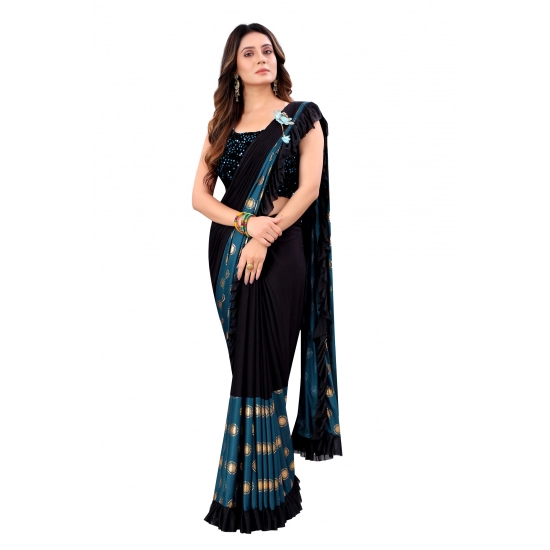 Generic Women's Lycra Blend Saree with Blouse (Rama, 5-6 Mtrs)