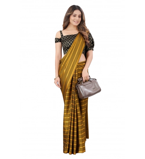 Generic Women's Satin Silk Saree with Blouse (Mustard, 5-6 Mtrs)