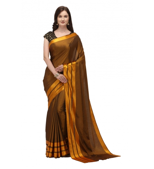 Generic Women's Satin Silk Saree with Blouse (Mustard, 5-6 Mtrs)