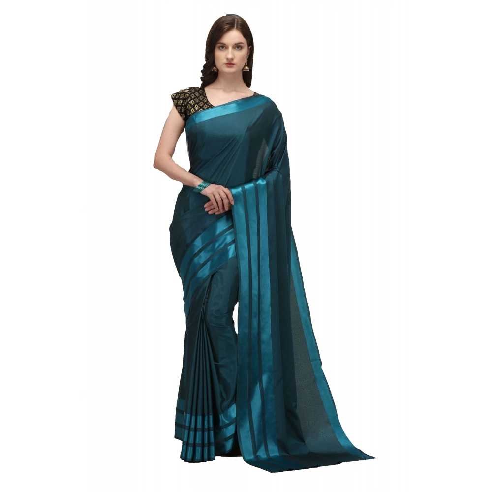 Generic Women's Satin Silk Saree with Blouse (Rama, 5-6 Mtrs)