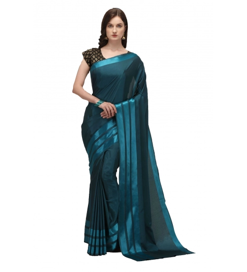 Generic Women's Satin Silk Saree with Blouse (Rama, 5-6 Mtrs)