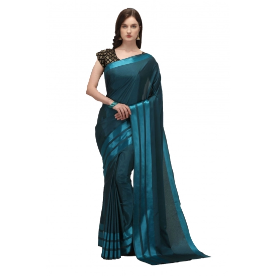 Generic Women's Satin Silk Saree with Blouse (Rama, 5-6 Mtrs)